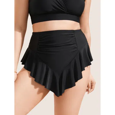 Bloomchic Women's Plus Size Ruffle Trim Ruched Front Swim Bottom Black Non Ruffles Non 10/m
