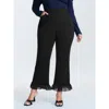 Bloomchic Women's Plus Size Ruffled Flared Hem Plain Pants Black Solid Flared Mid Rise Elegant 10/m In Black