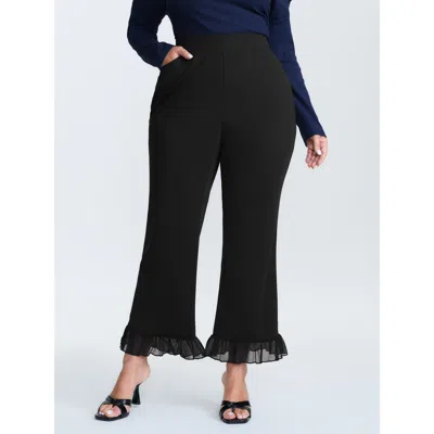 Bloomchic Women's Plus Size Ruffled Flared Hem Plain Pants Black Solid Flared Mid Rise Elegant 10/m