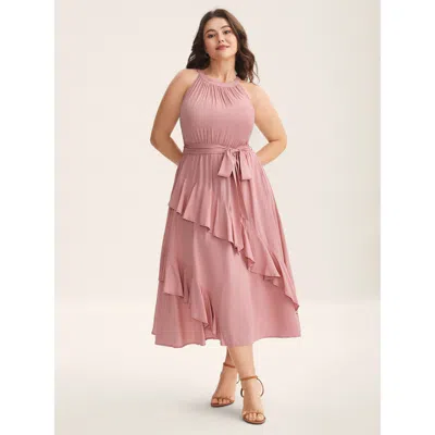 Bloomchic Women's Plus Size Ruffled Halter Neck Solid Midi Dress Watermelon Non Midi Elegant 30/6x In Green