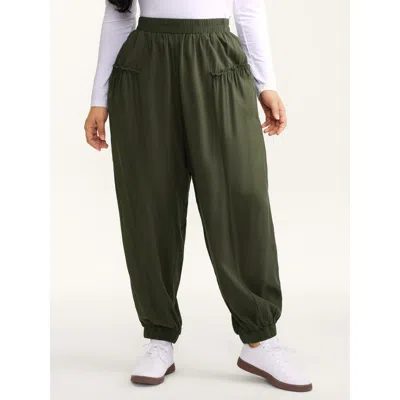 Bloomchic Women's Plus Size Ruffled Inclusive Jogger Pants Armygreen Non Tapered Ankle Mid Rise Casual 10/m