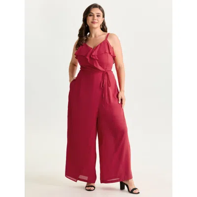 Bloomchic Women's Plus Size Ruffled Layered Stretchy Waist Jumpsuit Brightred Elegant Relaxed Fit 12/l
