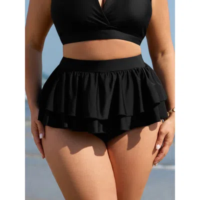 Bloomchic Women's Plus Size Ruffled Layered Swim Bottoms Black Non Short Tiered Fully Elasticated Waist 30/6x