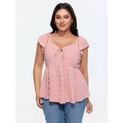 Bloomchic Women's Plus Size Ruffled Sleeve Adjustable Ruched Bodice Blouse Crepe Else Elegant Short Sleeve Rou