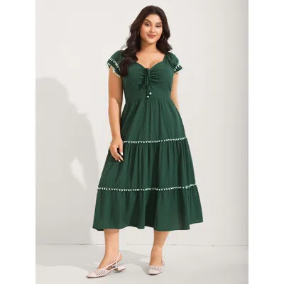 Bloomchic Women's Plus Size Ruffled Sweetheart Neck Tiered Midi Dress Darkgreen Non Midi Vacation 30/6x In Green