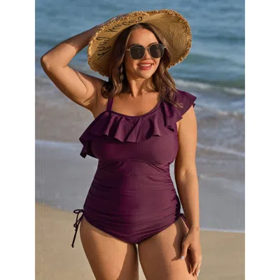 Bloomchic Women's Plus Size Ruffled Tummy-control One-piece Swimsuit Plum Non Drawstring Adaptive-fit 18-20/2x In Purple