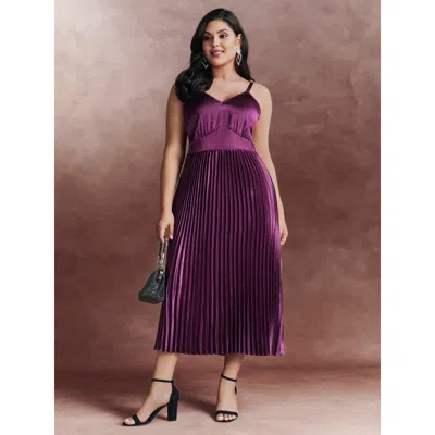 Bloomchic Women's Plus Size Satin Pleated Skirt Cami Midi Dress Deeppurplered Non Midi Party Pleated 10/m