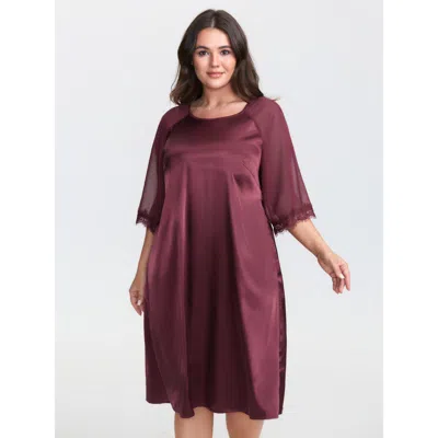 Bloomchic Women's Plus Size Satin Semi-sheer Sleeve Pleated Nightgown Burgundy Half Sleeve Knee 10/m