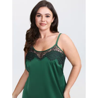 Bloomchic Women's Plus Size Satin Sheer Lace Neckline Adjustable Nightgown Cyan Sleeveless Mini U-neck 30/6x In Blue