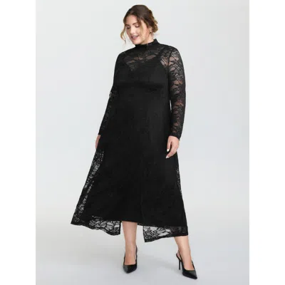 Bloomchic Women's Plus Size Satin Sheer Two-piece Lace Maxi Dress Black Synthetic Texture Maxi Elegant 12/l