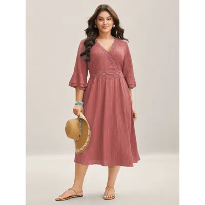 Bloomchic Women's Plus Size Scalloped Lace Surplice Ruffled Midi Dress Blush Synthetic Texture Midi Vacation E In Pink