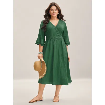 Bloomchic Women's Plus Size Scalloped Lace Surplice Ruffled Midi Dress Truegreen Synthetic Texture Midi Vacati