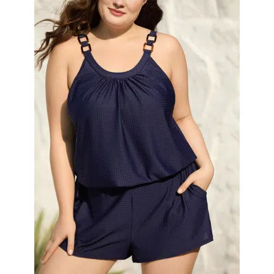 Bloomchic Women's Plus Size Scoop Neck Pockets One-piece Swimsuit Indigo Solid Ruched Adaptive-fit 30/6x In Purple