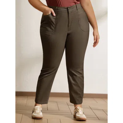 Bloomchic Women's Plus Size Sculpted Pockets Straight-leg Pants Darkbrown Non Tapered Fit Mid Rise Casual 12/l In Brown