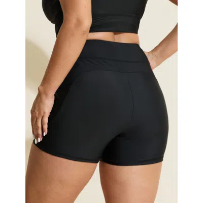 Bloomchic Women's Plus Size Sculpting Pockets Solid Swim Shorts Black Solid Short Patchwork Elastic Waist 28/5