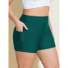 Bloomchic Women's Plus Size Sculpting Pockets Solid Swim Shorts Darkslategray Solid Short Patchwork Elastic Wa