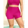 Bloomchic Women's Plus Size Sculpting Pockets Solid Swim Shorts Rosered Solid Short Patchwork Elastic Waist 22