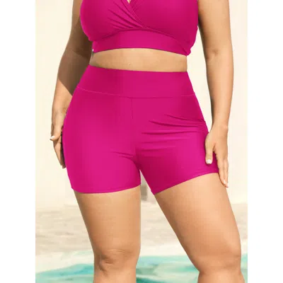 Bloomchic Women's Plus Size Sculpting Pockets Solid Swim Shorts Rosered Solid Short Patchwork Elastic Waist 22