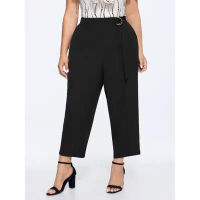 Bloomchic Women's Plus Size Seamed Buckle Waist Belt Pants Black Solid Jogger Mid Rise Office 10/m