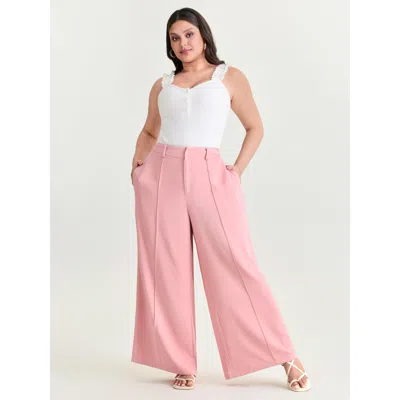 Bloomchic Women's Plus Size Seamed Curve-friendly Plain Pants Watermelon Solid Wide Leg Mid Rise Casual 12/l In Green