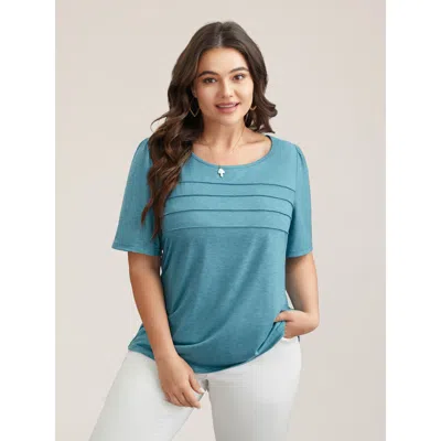 Bloomchic Women's Plus Size Seamed Round Neck Fitted T-shirt Cerulean Solid Casual Short Sleeve Round Neck 10/ In Blue