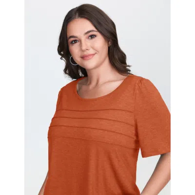 Bloomchic Women's Plus Size Seamed Round Neck Fitted T-shirt Orangered Solid Casual Short Sleeve Round Neck 10