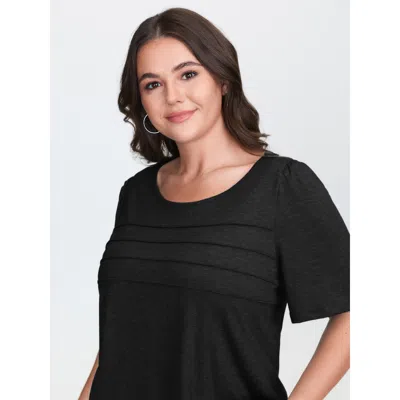 Bloomchic Women's Plus Size Seamed Round Neck Fitted T-shirt Pureblack Solid Casual Short Sleeve Round Neck 12