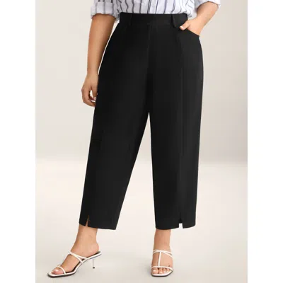 Bloomchic Women's Plus Size Seamed Split Hem Straight-leg Pants Black Solid Straight Fit Mid Rise Office 10/m
