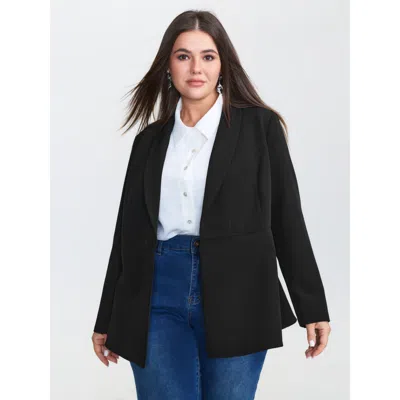 Bloomchic Women's Plus Size Semi Stretchy Pockets Curvy Hem Blazer Black Sleeve Long Sleeve 10/m