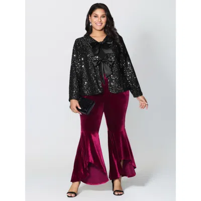 Bloomchic Women's Plus Size Sequin Bowtie Cropped Jacket Black Tie Knot H-line 10/m