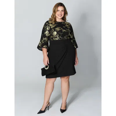 Bloomchic Women's Plus Size Sequin Floral Cut-out Drapey Knee-length Dress Black Non Short Party 10/m