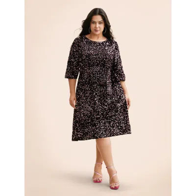 Bloomchic Women's Plus Size Sequin Round Neck Dress Black Party Knee Texture 10/m