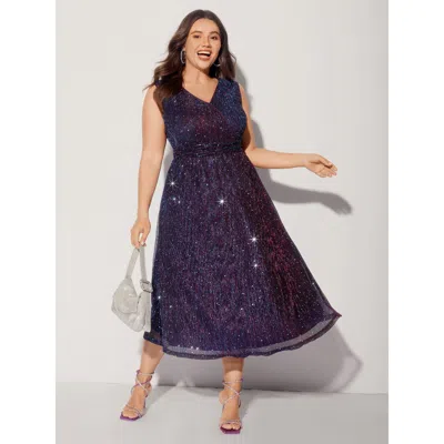 Bloomchic Women's Plus Size Sequin Surplice Neckline Sleeveless Midi Dress Deeppurplered Party Midi Sequin V-n