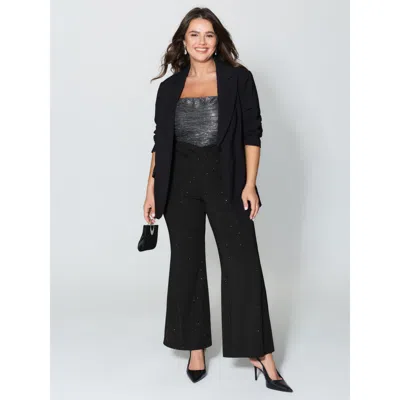 Bloomchic Women's Plus Size Sequin V-shaped Waistband Pants Black Else Flared Mid Rise Party 12/l