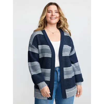 Bloomchic Women's Plus Size Sequin Yarn Color Stripe Knit Cardigan Indigo Long Sleeve 10/m In Purple