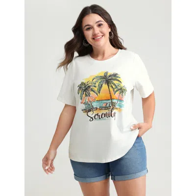 Bloomchic Women's Plus Size Serenity Pure Cotton Round Neck T-shirt Originalwhite Non Casual Short Sleeve 10/m
