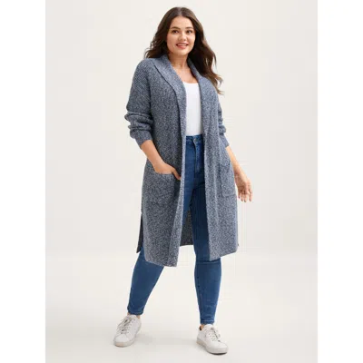 Bloomchic Women's Plus Size Shawl Collar Heather Pocket Knit Cardigan Stone Long Sleeve 12/l In Gray
