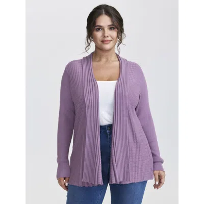 Bloomchic Women's Plus Size Shawl Collar Textured A-line Cardigan Lilac Long Sleeve 10/m In Purple