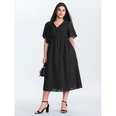 Bloomchic Women's Plus Size Sheer A-line Flared Sleeve Midi Dress Pureblack Midi Office 10/m