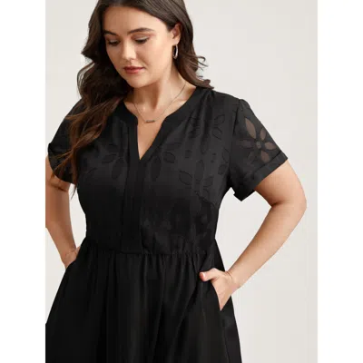 Bloomchic Women's Plus Size Sheer Back Textured Cut-out Midi Dress Black Else Midi Office Mesh Panel 30/6x