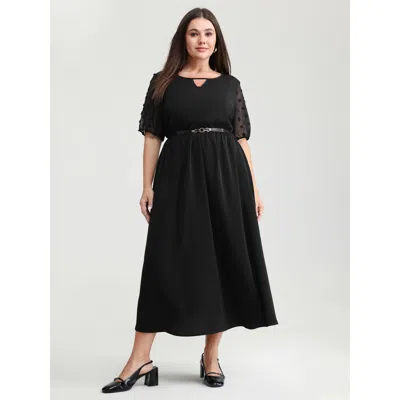 Bloomchic Women's Plus Size Sheer Chiffon Textured Waist-defining Maxi Dress Pureblack Non Maxi Office Texture