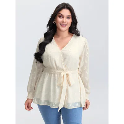 Bloomchic Women's Plus Size Sheer Chiffon Textured Waist-tie Blouse Apricot Synthetic Texture Elegant Extra Lo In Orange