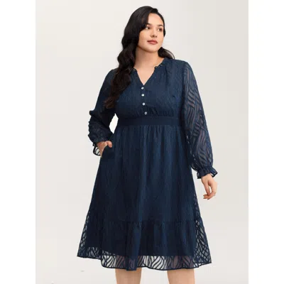 Bloomchic Women's Plus Size Sheer Jacquard Stretchy Waist Midi Dress Indigo Synthetic Texture Midi Elegant 10/ In Purple