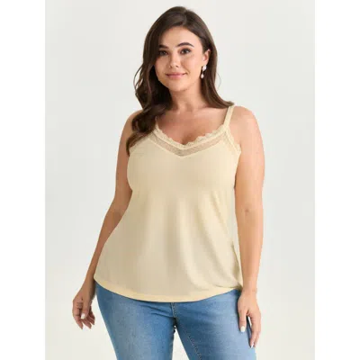 Bloomchic Women's Plus Size Sheer Lace Cut-out Tank Top Apricot Elegant 10/m In Orange