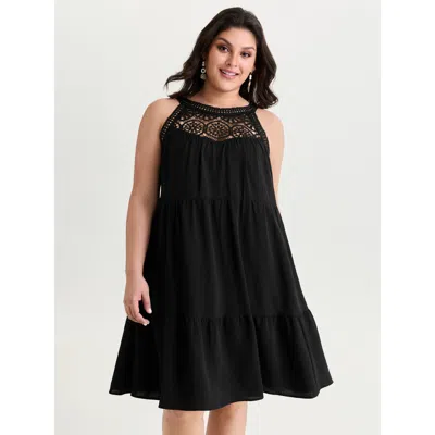 Bloomchic Women's Plus Size Sheer Lace Halter Neckline Tiered Mini Dress Black Else Midi Vacation Smocked 10/m