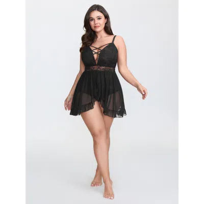 Bloomchic Women's Plus Size Sheer Lace Ruffled Cut-out Nightgown Black Sleeveless Tunic 30/6x