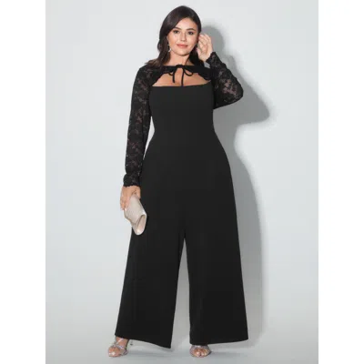 Bloomchic Women's Plus Size Sheer Lace Sleeve Cut-out Neckline Jumpsuit Pureblack Party 22-24/3x