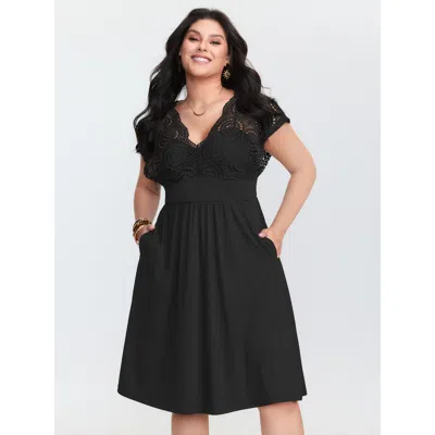 Bloomchic Women's Plus Size Sheer Lace Sleeve Flowy Mini Dress Black Non Knee Vacation 10/m