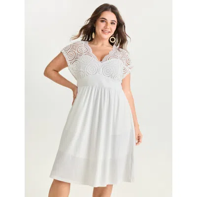 Bloomchic Women's Plus Size Sheer Lace Sleeve Flowy Mini Dress Whitesmoke Non Knee Vacation 12/l