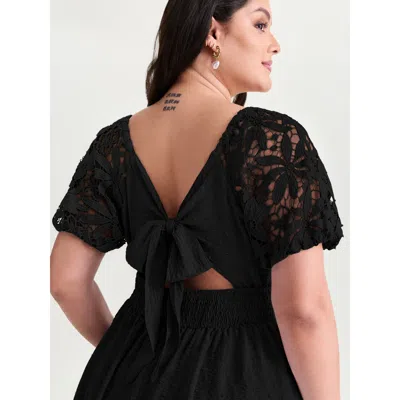 Bloomchic Women's Plus Size Sheer Lace Sleeve Open Back Mini Dress Black Else Midi Elegant Cable Knit 12/l